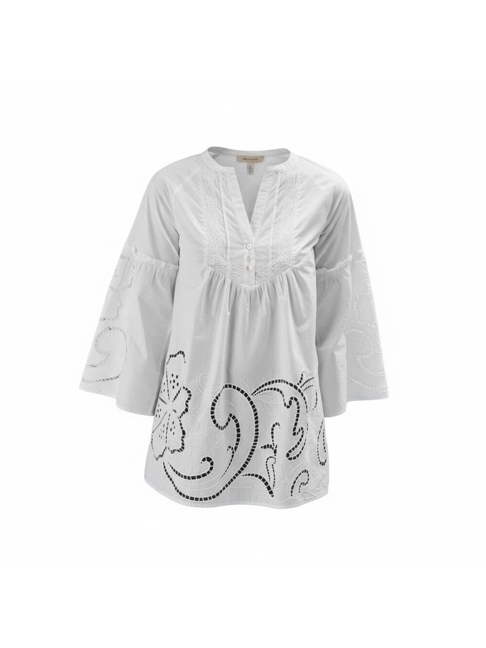 Soft Surroundings Flora Eterna White Embroidered Cut Out Tunic Size Large EUC - Picture 2 of 11